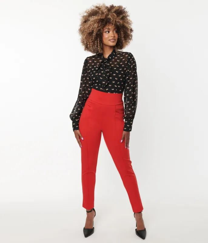 Unique Vintage Red Pintuck High Waist Pants sold by Unique Vintage