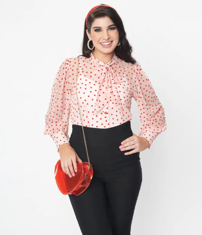 Unique Vintage Pink & Red Hearts Gwen Blouse sold by Unique Vintage