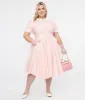 Plus Size 1950s Pink & White Striped Brielle Swing Dress sold by Unique Vintage