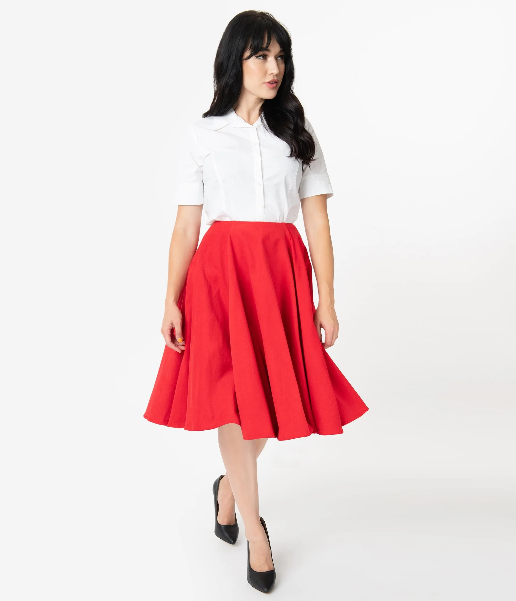 Barbie x Unique Vintage Red Corduroy Cheerleader Swing Skirt sold by Unique Vintage product image thumbnail 4