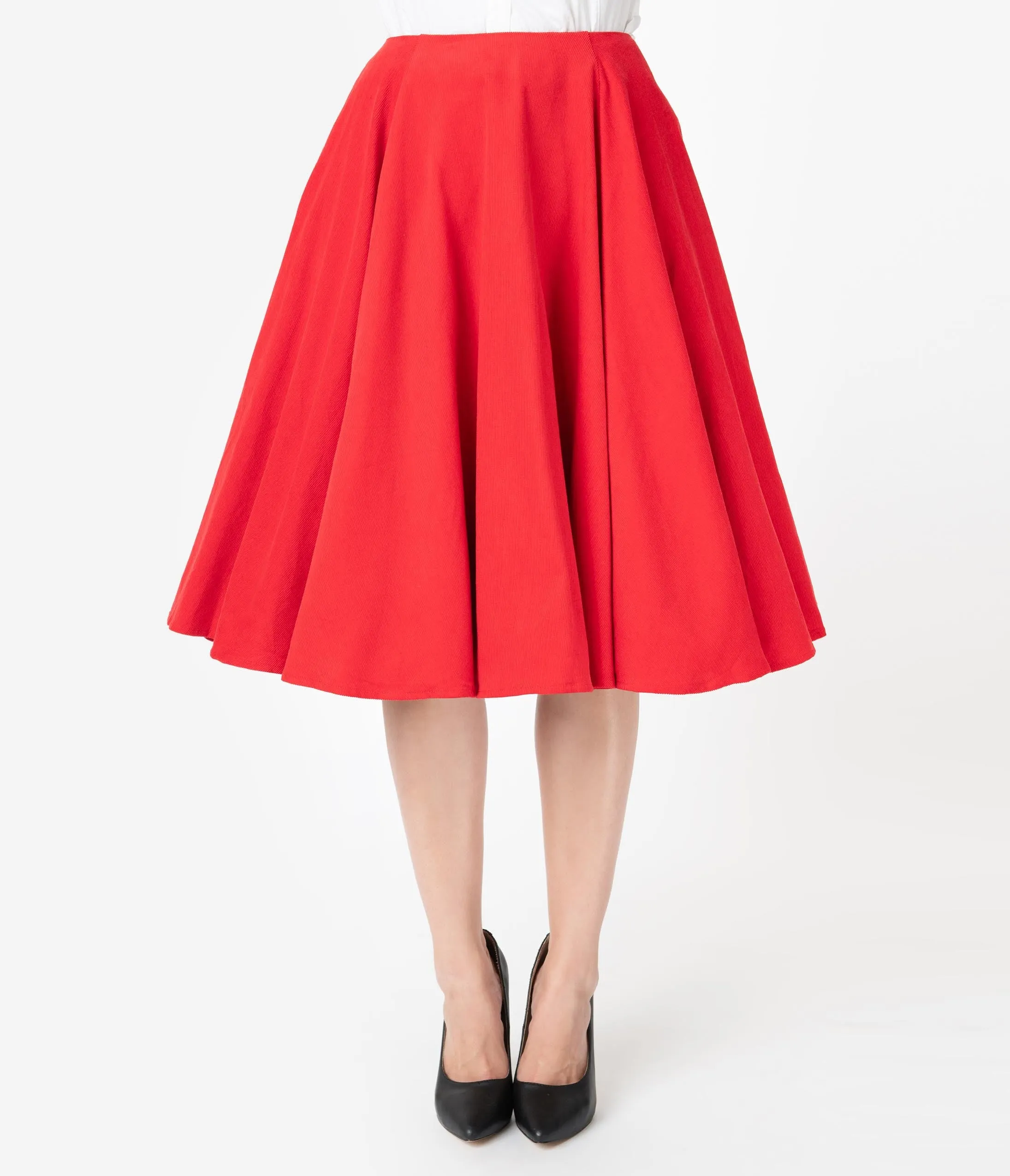 Barbie x Unique Vintage Red Corduroy Cheerleader Swing Skirt sold by Unique Vintage product image thumbnail 2