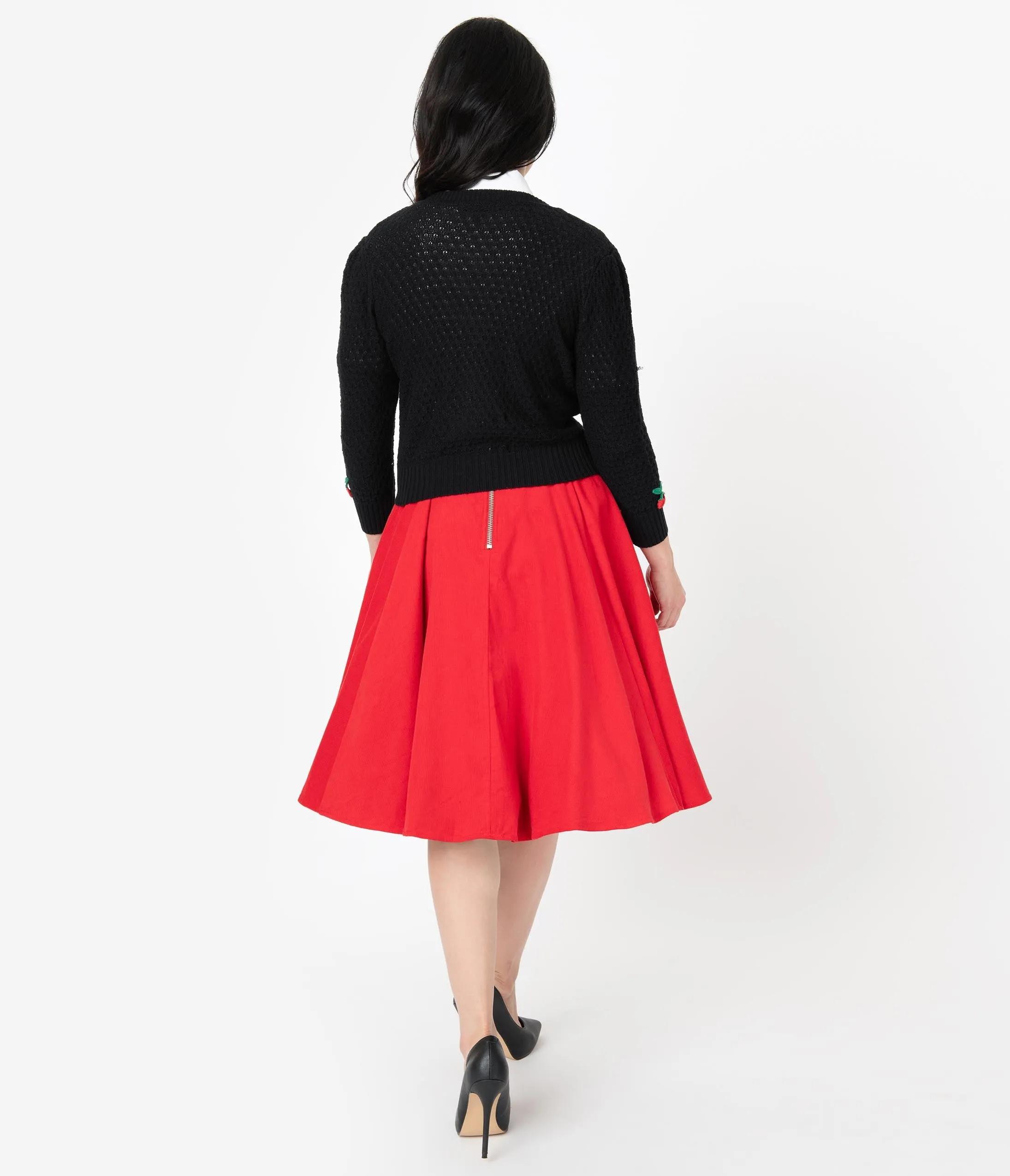 Barbie x Unique Vintage Red Corduroy Cheerleader Swing Skirt sold by Unique Vintage product image thumbnail 3