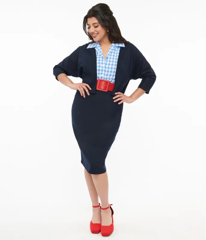 Barbie x Unique Vintage 1950s Navy Commuter Set Wiggle Skirt sold by Unique Vintage