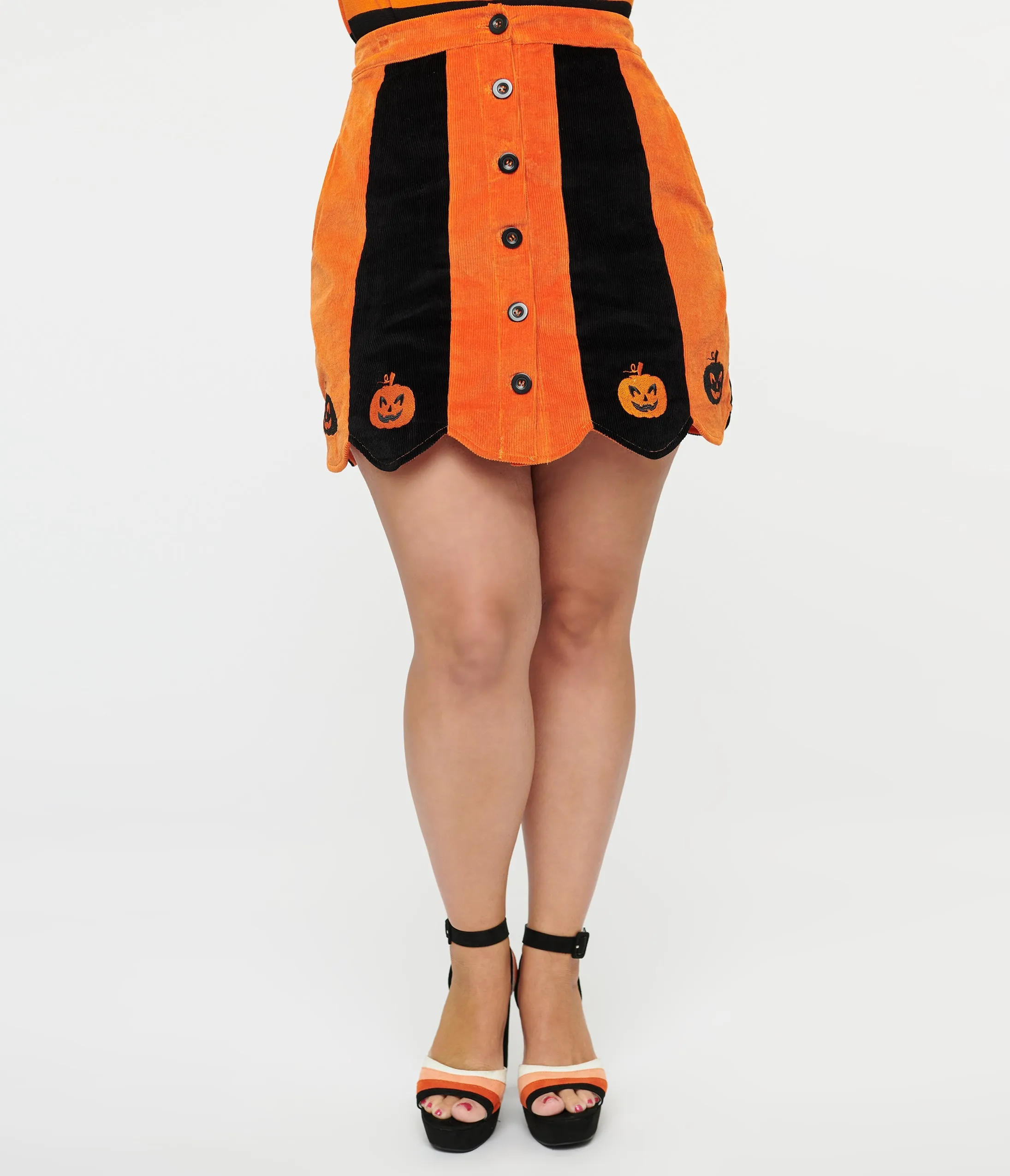 Smak Parlour 1960s Orange & Black Pumpkin Corduroy Mini Skirt sold by Unique Vintage product image thumbnail 2