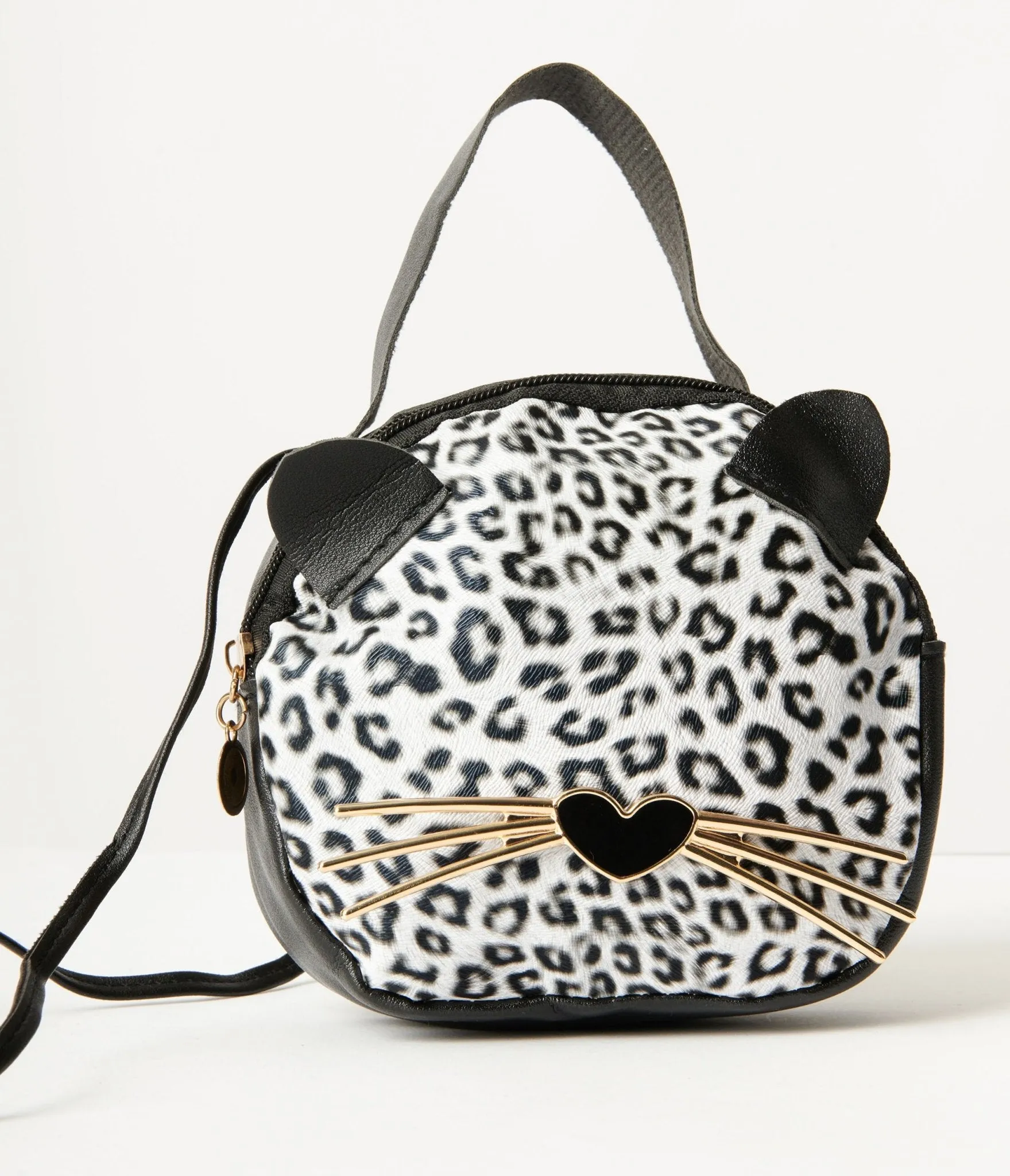 Black Leatherette & Leopard Face Crossbody sold by Unique Vintage