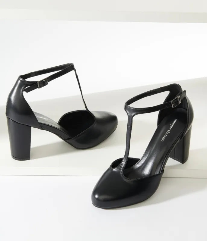 Unique Vintage Black Leatherette T-Strap Astaire Pumps sold by Unique Vintage