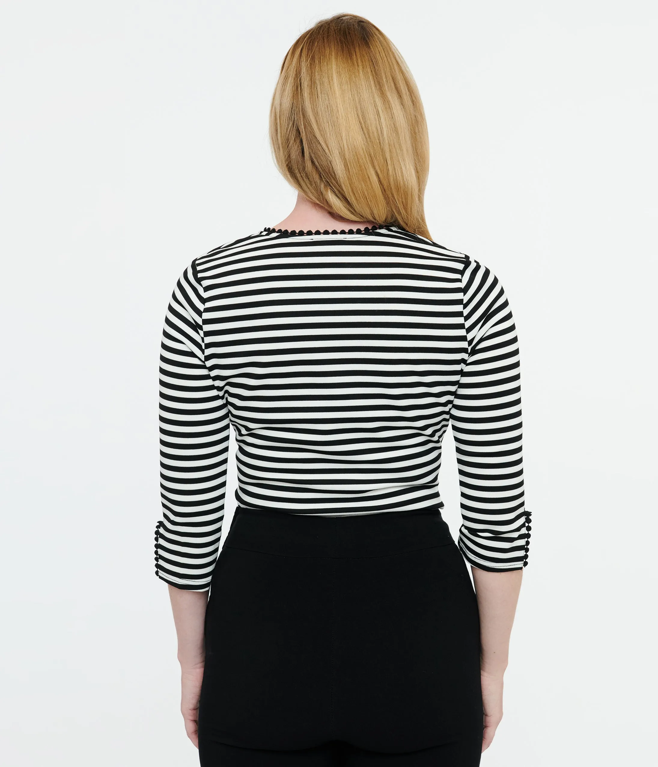 Unique Vintage 1950s Black & White Stripe Cutout Neck Tie Top sold by Unique Vintage product image thumbnail 2