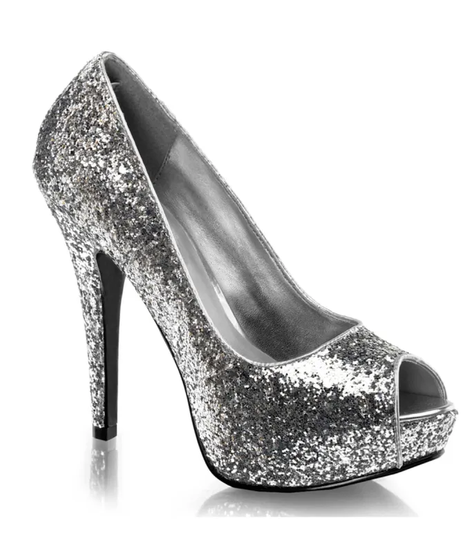 Silver Glitter Peep Toe Pumps sold by Unique Vintage