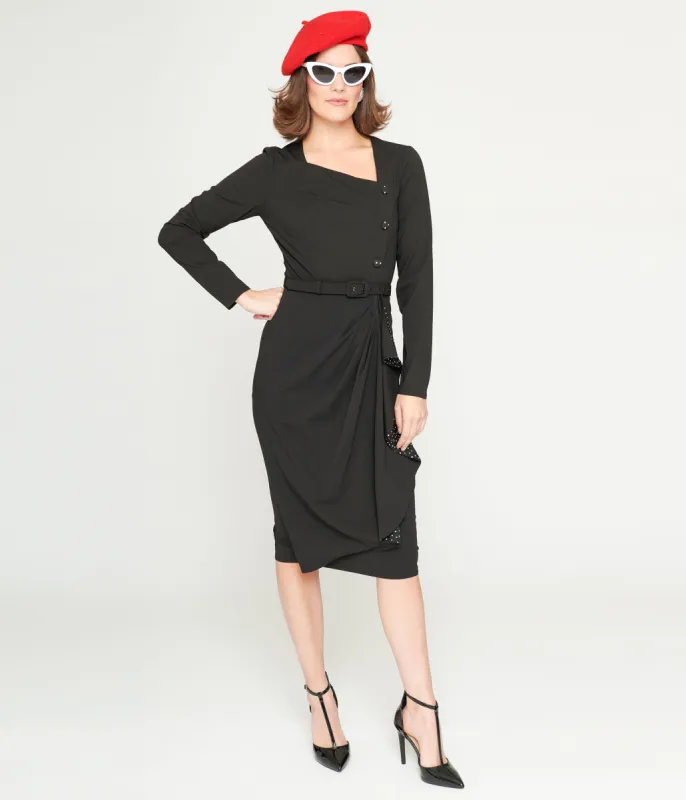 Collectif Black & White Polka Dots Anika Pencil Dress sold by Unique Vintage