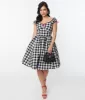 Unique Vintage Black Gingham Cap Sleeve Swing Dress sold by Unique Vintage