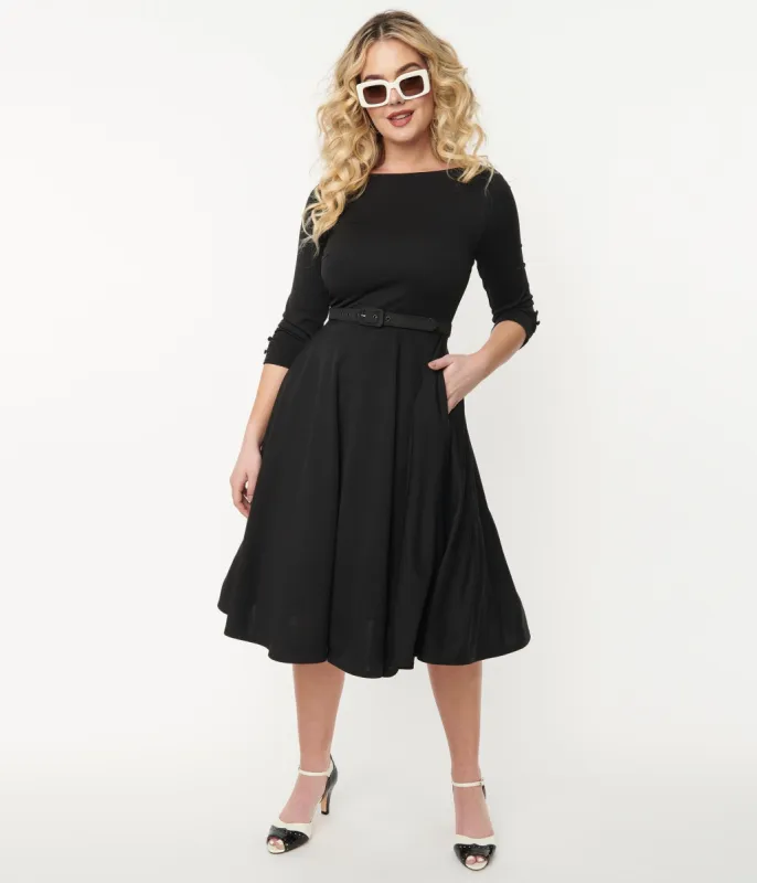 Unique Vintage Black Knit Devon Swing Dress sold by Unique Vintage