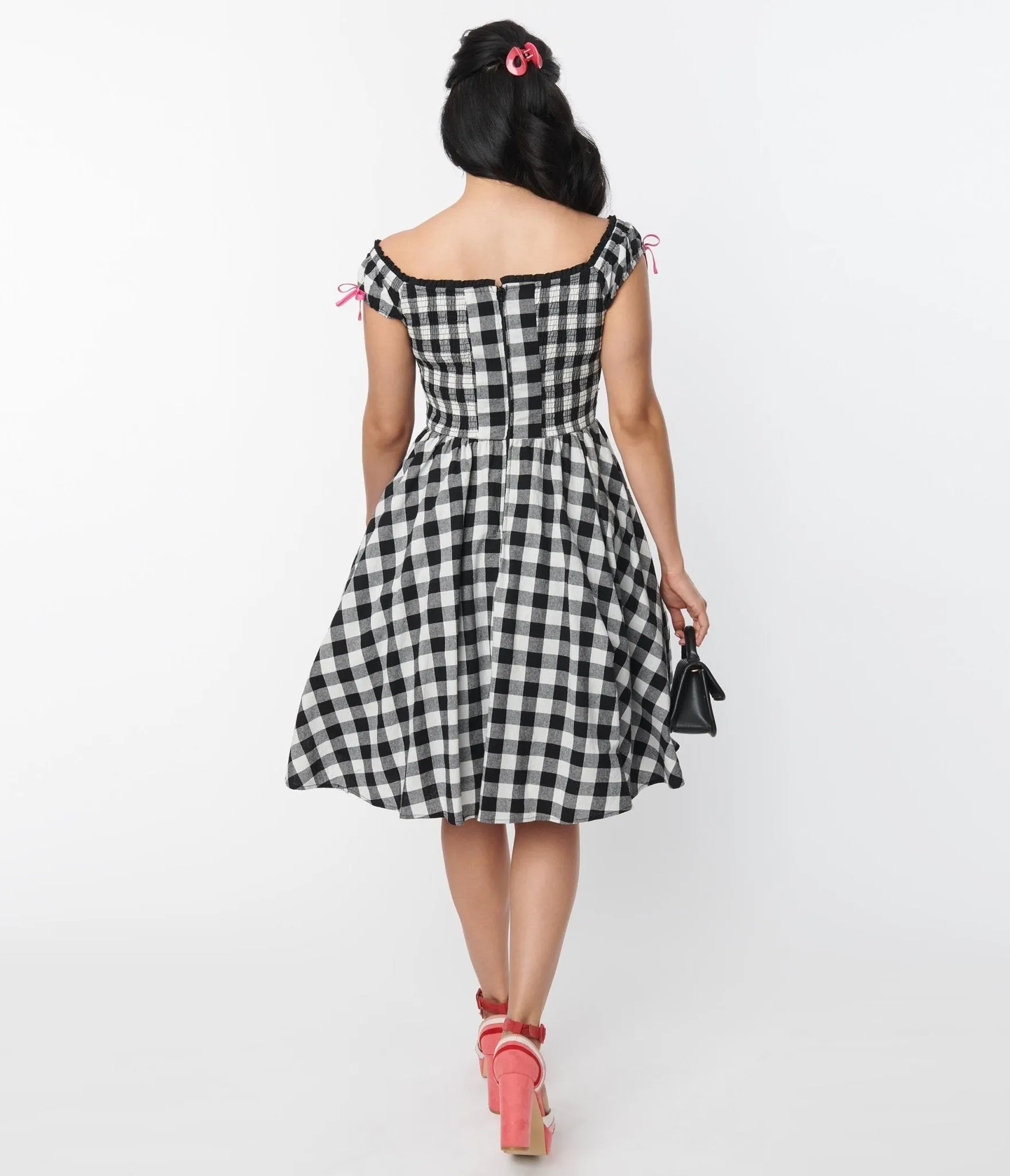 Unique Vintage Black Gingham Cap Sleeve Swing Dress sold by Unique Vintage product image thumbnail 3