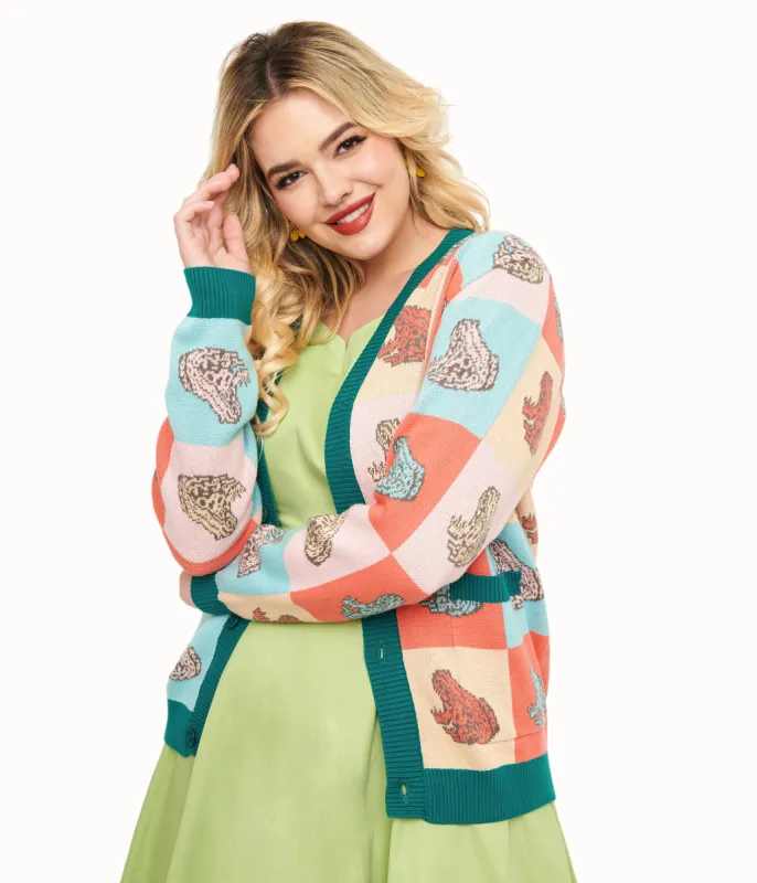 Sleepy Peach Pastel Frog Tapestry Print Cardigan sold by Unique Vintage