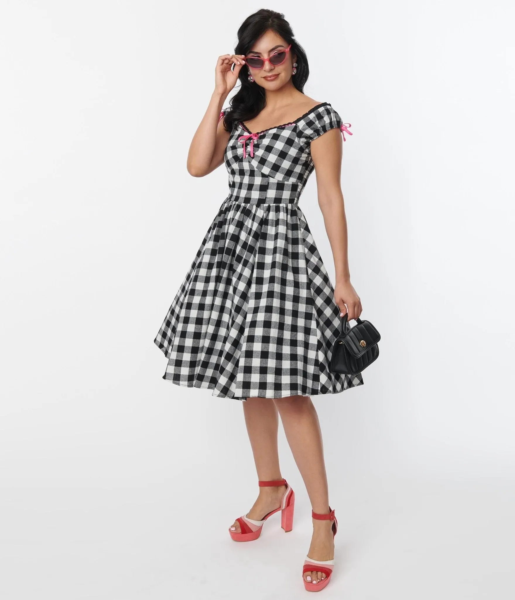 Unique Vintage Black Gingham Cap Sleeve Swing Dress sold by Unique Vintage product image thumbnail 4