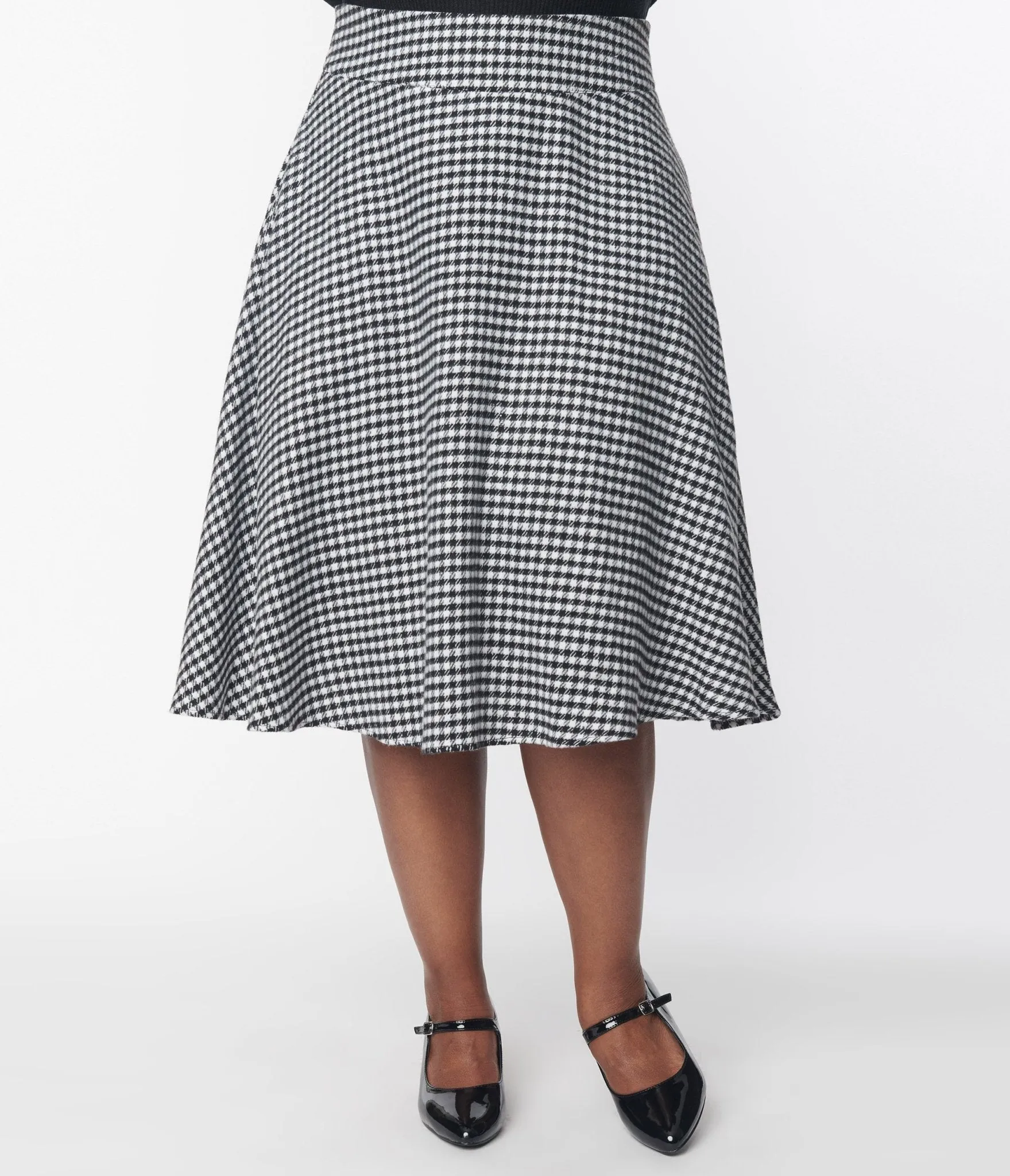 Unique Vintage Black & White Houndstooth High Waist Vivien Swing Skirt sold by Unique Vintage product image thumbnail 2