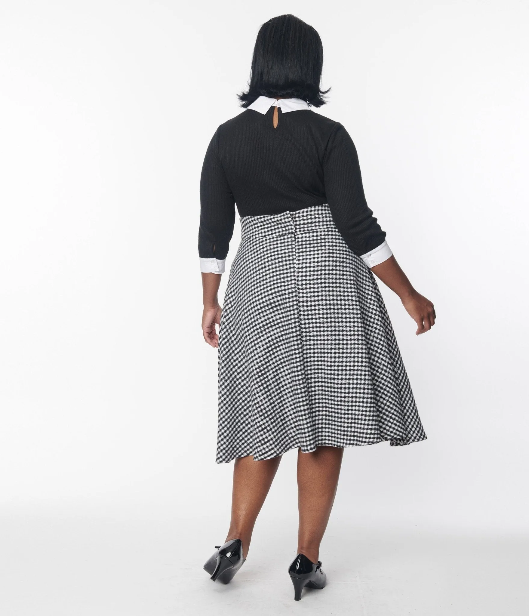 Unique Vintage Black & White Houndstooth High Waist Vivien Swing Skirt sold by Unique Vintage product image thumbnail 3