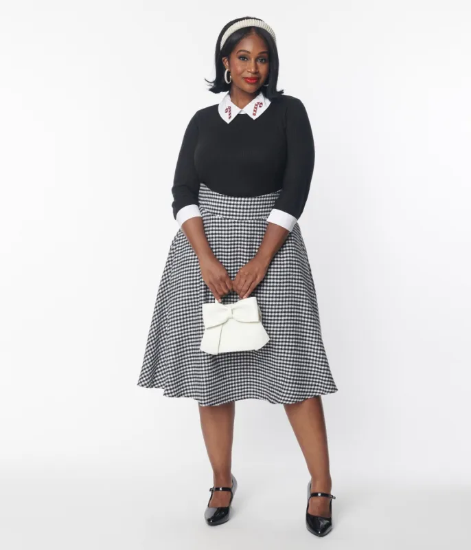 Unique Vintage Black & White Houndstooth High Waist Vivien Swing Skirt sold by Unique Vintage