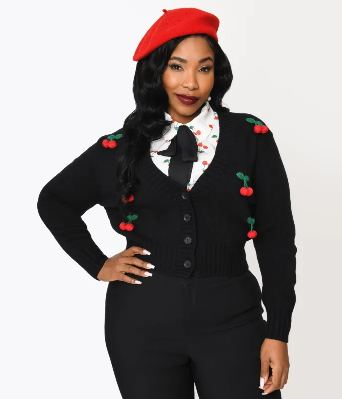 Smak Parlour Plus Size Black & Cherries Cardigan sold by Unique Vintage