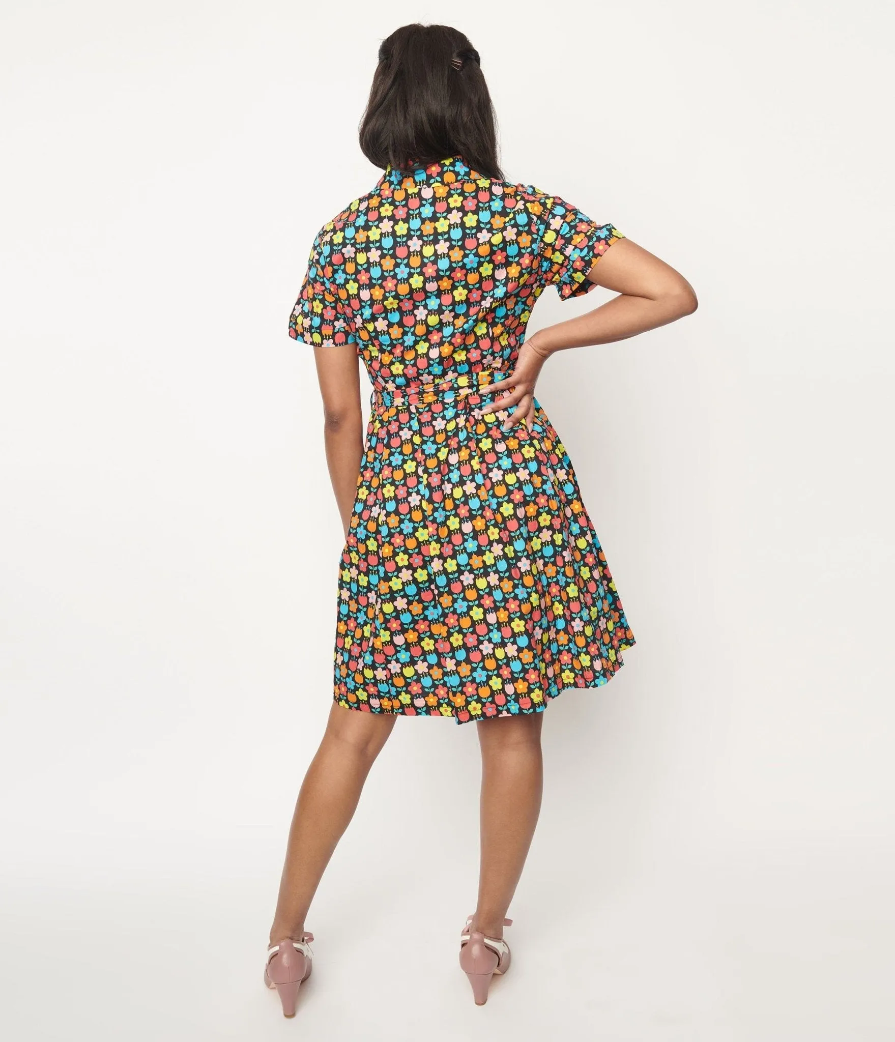 Black & Multicolor Floral Fit & Flare Dress sold by Unique Vintage product image thumbnail 3