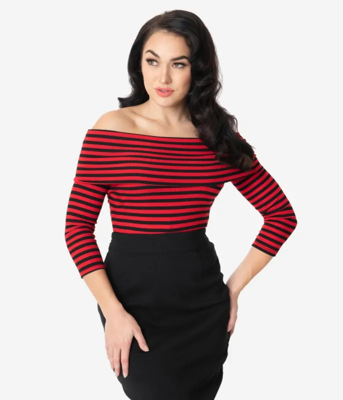 Unique Vintage Red & Black Stripe Nina Top sold by Unique Vintage