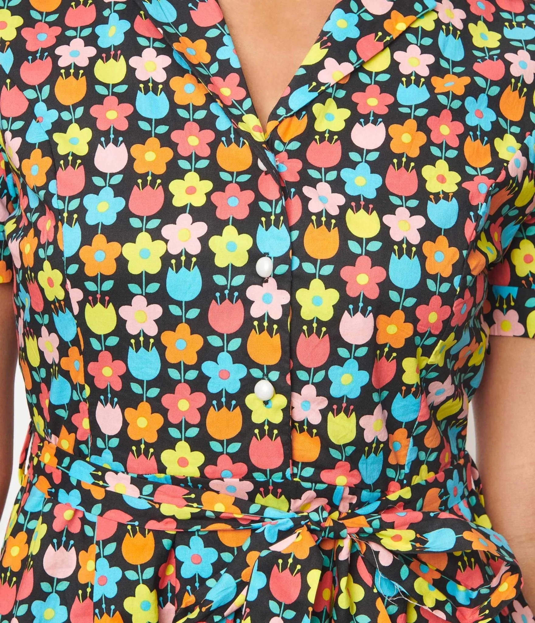Black & Multicolor Floral Fit & Flare Dress sold by Unique Vintage product image thumbnail 2