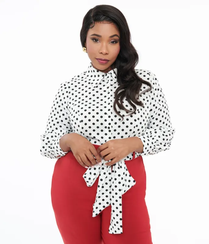 Unique Vintage Plus Size White & Black Polka Sashed Bodysuit sold by Unique Vintage