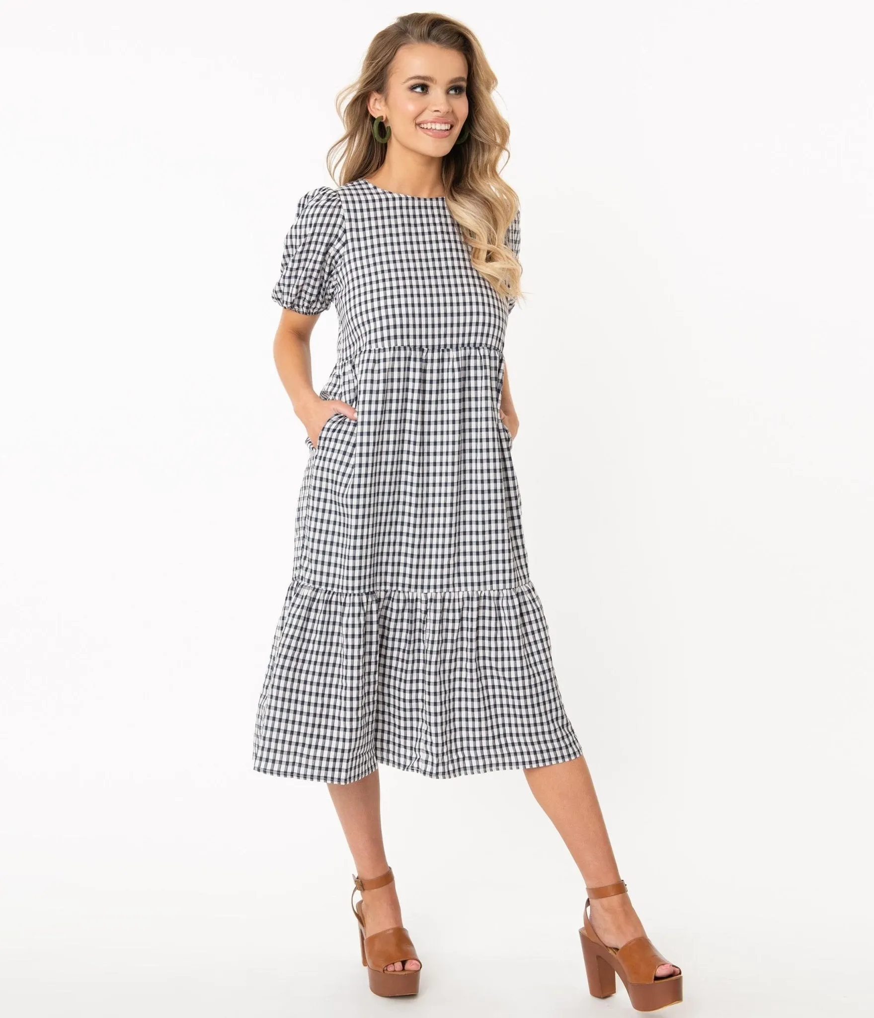 Retro Style Navy & White Gingham Modest Midi Dress sold by Unique Vintage product image thumbnail 5