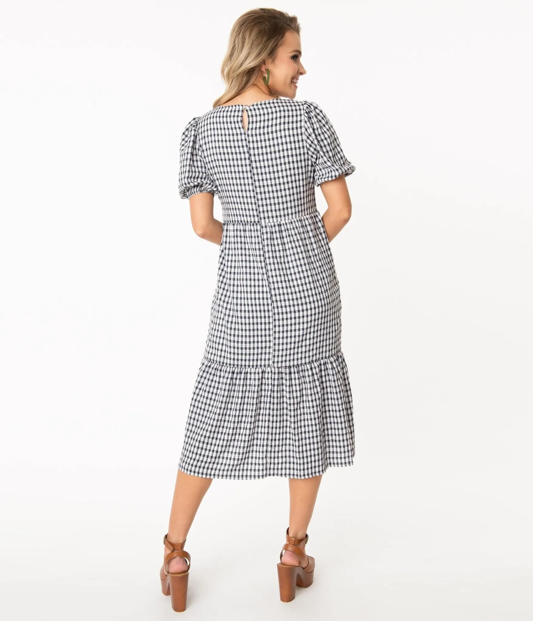 Retro Style Navy & White Gingham Modest Midi Dress sold by Unique Vintage product image thumbnail 2
