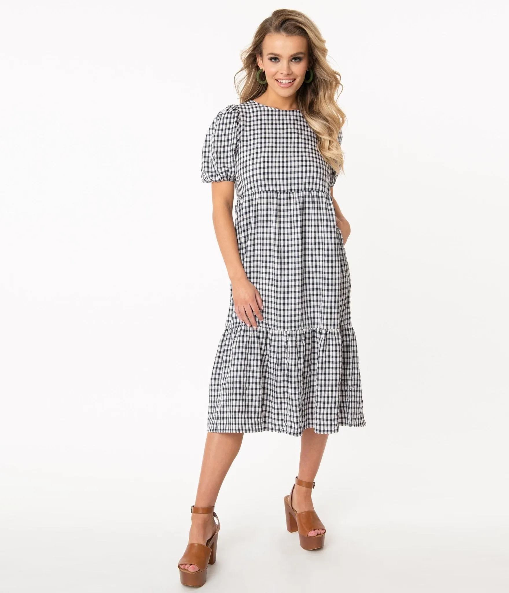 Retro Style Navy & White Gingham Modest Midi Dress sold by Unique Vintage product image thumbnail 4