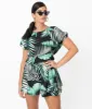 Retro Style Green & Black Palm Print Crop Blouse sold by Unique Vintage