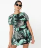 Retro Style Green & Black Palm Print Crop Blouse sold by Unique Vintage