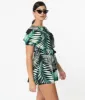 Retro Style Green & Black Palm Print Crop Blouse sold by Unique Vintage