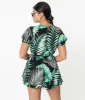 Retro Style Green & Black Palm Print Crop Blouse sold by Unique Vintage