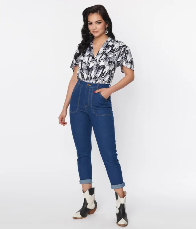 Unique Vintage Blue Denim Cuffed Jeans sold by Unique Vintage