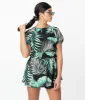 Retro Style Green & Black Palm Print Crop Blouse sold by Unique Vintage