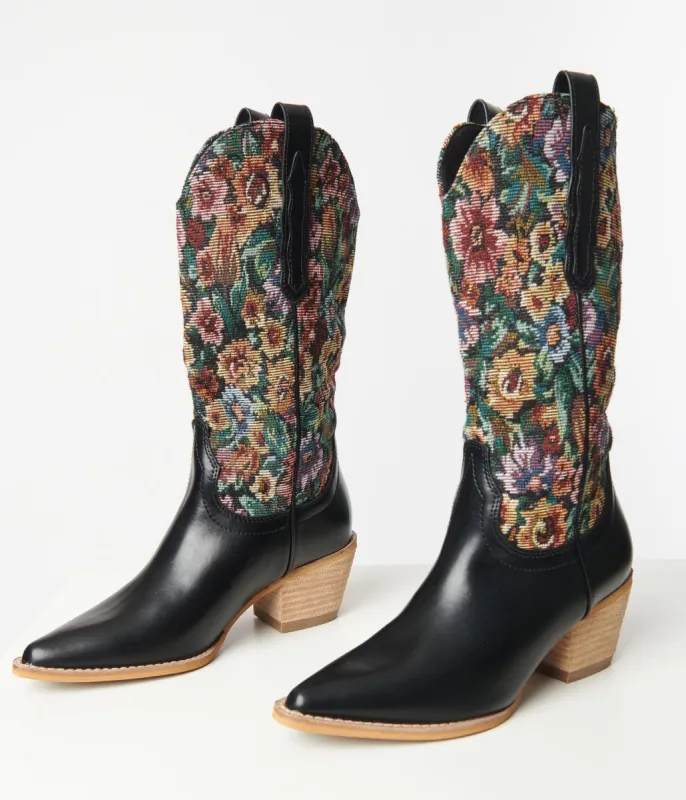 1970s Floral Jacquard Cowboy Boots sold by Unique Vintage