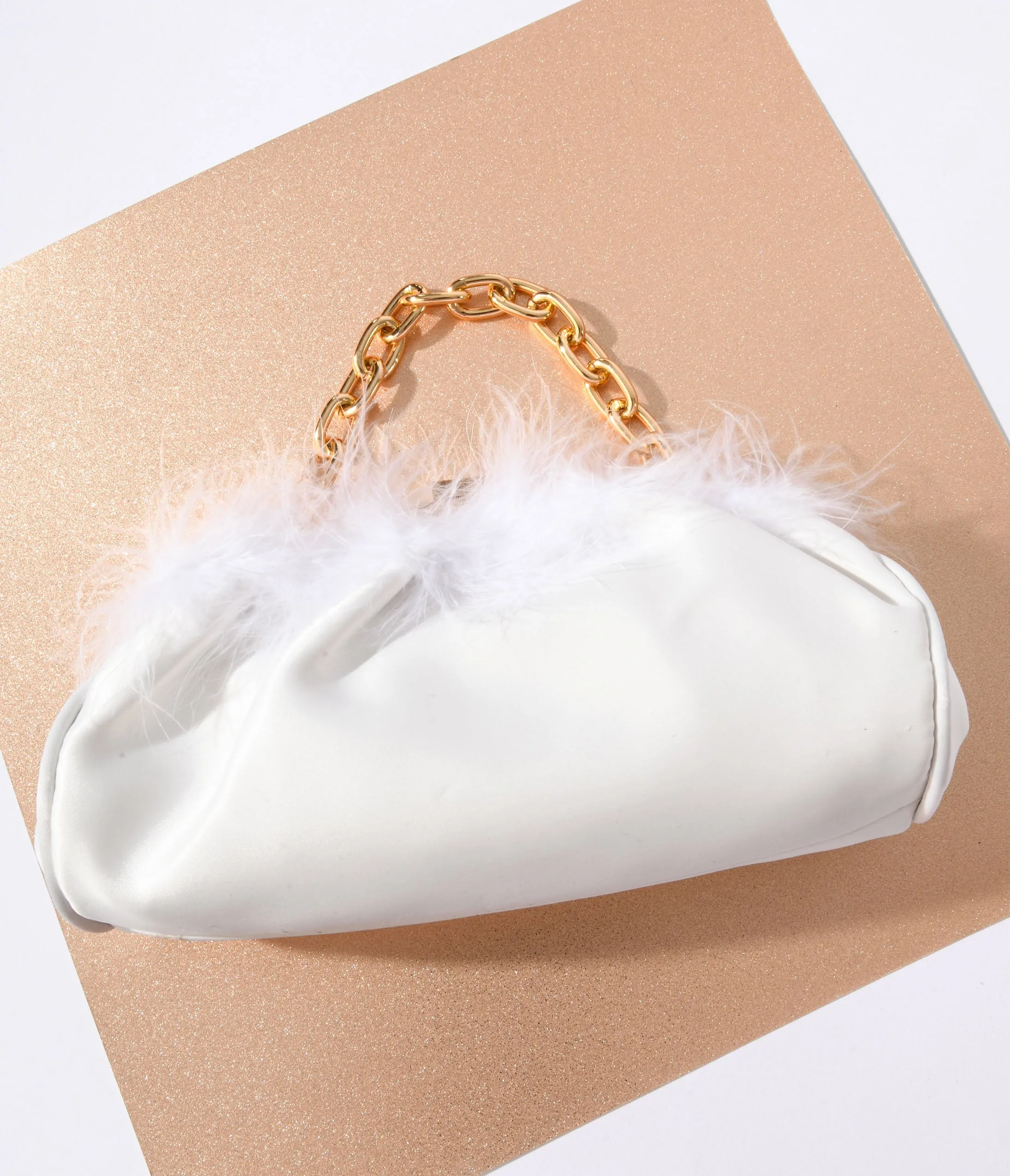 1920s White Satin & Fur Trim Clutch Handbag sold by Unique Vintage product image thumbnail 3