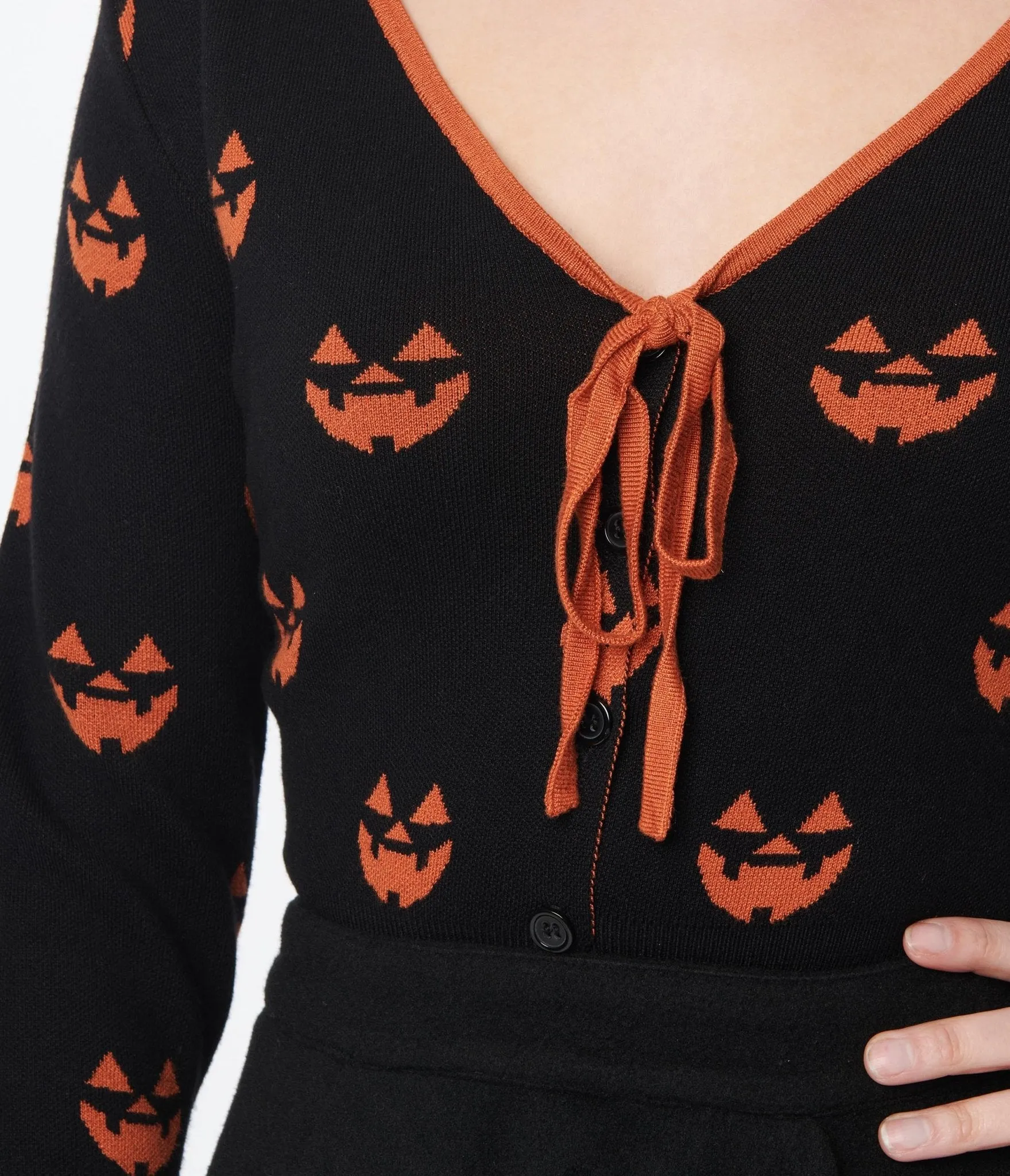 Unique Vintage Black & Orange Pumpkin Crop Cardigan sold by Unique Vintage product image thumbnail 2
