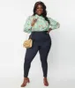 Unique Vintage Plus Size Denim Bengaline & Peach Rizzo Cigarette Pants sold by Unique Vintage