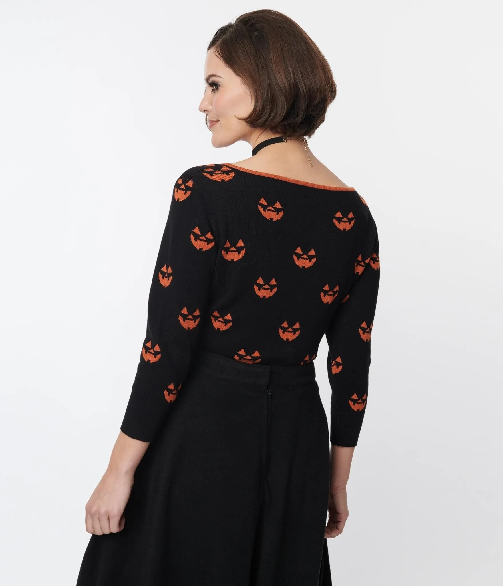 Unique Vintage Black & Orange Pumpkin Crop Cardigan sold by Unique Vintage product image thumbnail 3