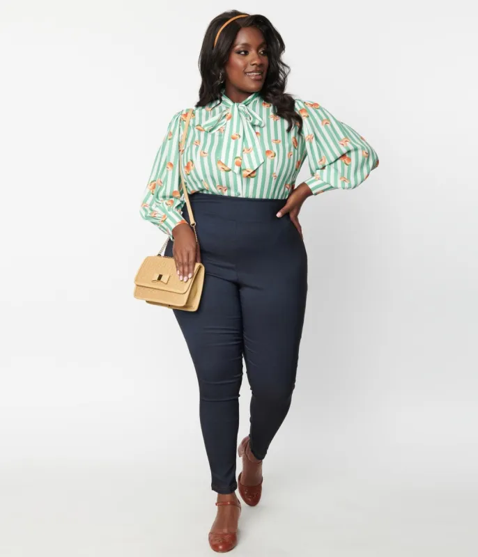 Unique Vintage Plus Size Denim Bengaline & Peach Rizzo Cigarette Pants sold by Unique Vintage