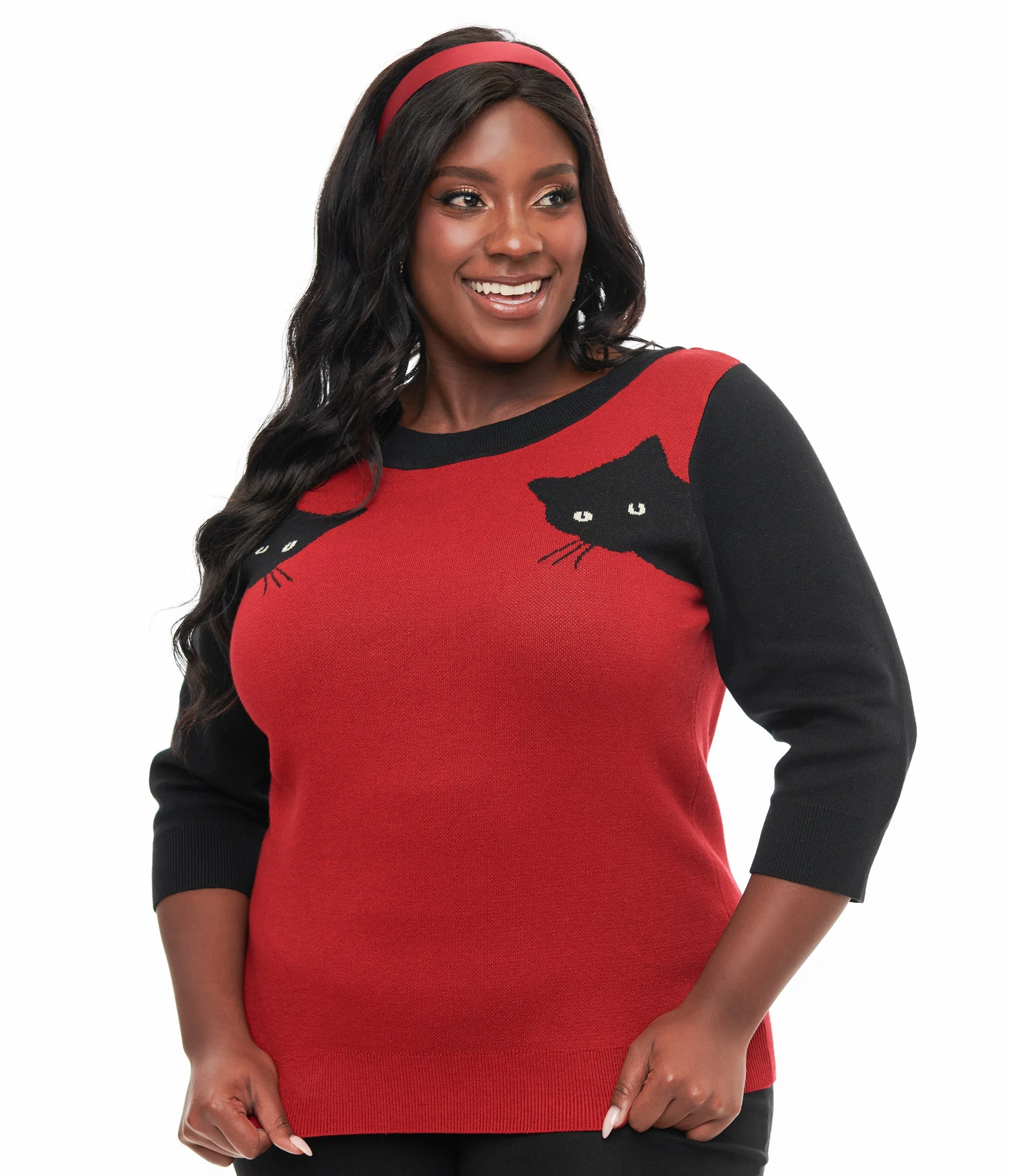 Unique Vintage Plus Size 1950s Burgundy & Black Cat Sleeve Minou Sweater sold by Unique Vintage product image thumbnail 3