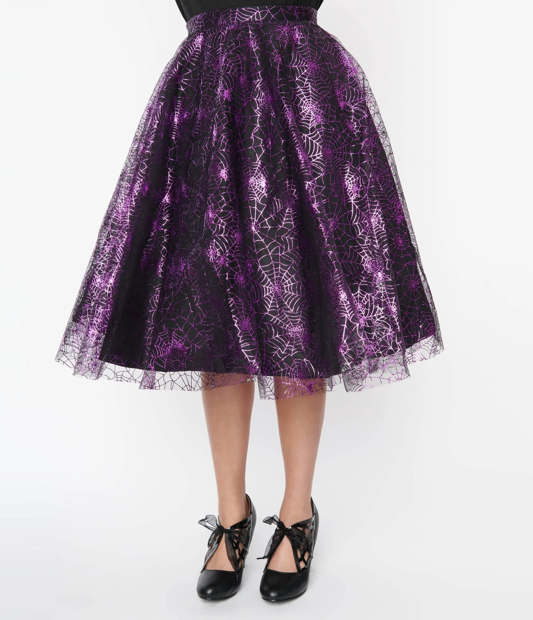 Magnolia Place Black & Purple Spiderweb Sally Swing Skirt sold by Unique Vintage product image thumbnail 2