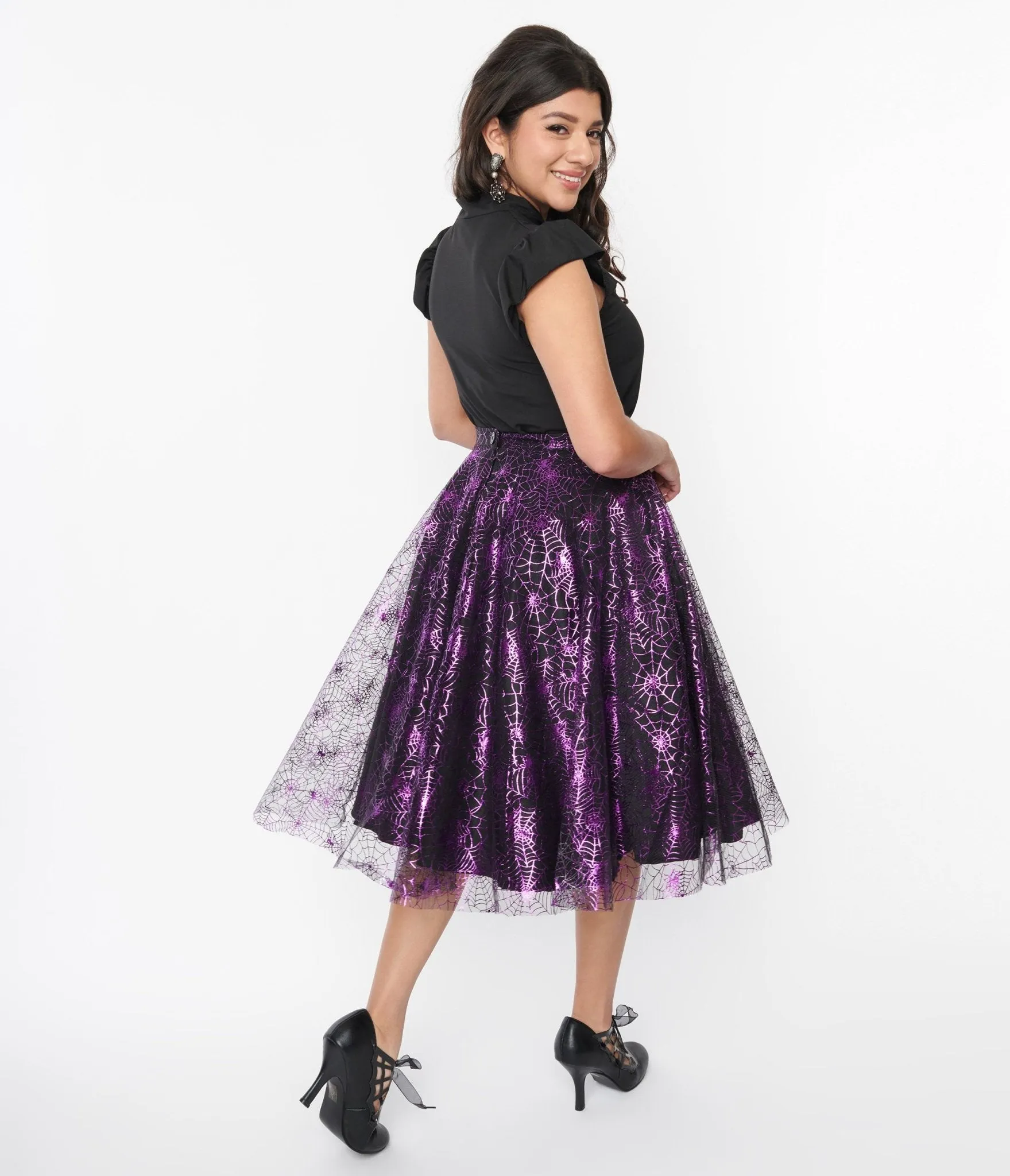 Magnolia Place Black & Purple Spiderweb Sally Swing Skirt sold by Unique Vintage product image thumbnail 3
