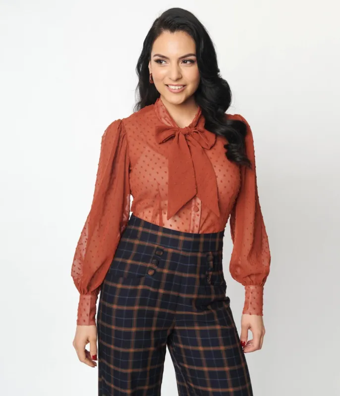 Unique Vintage Rust Clip Dot Gwen Blouse sold by Unique Vintage