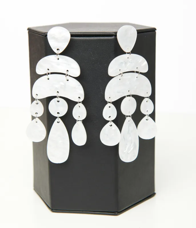 White Acrylic Tiered Dangle Earrings sold by Unique Vintage