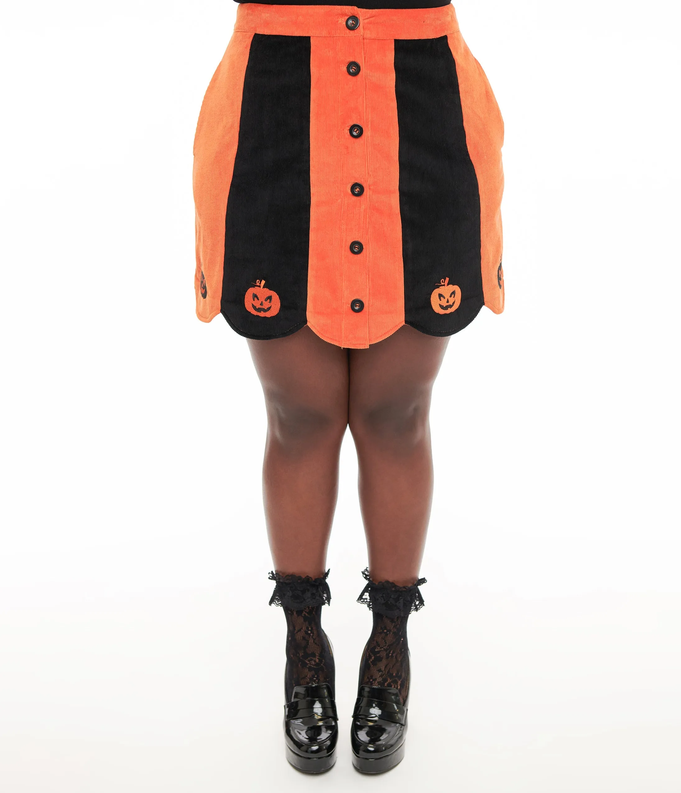 Smak Parlour Plus Size 1960s Orange & Black Pumpkin Corduroy Mini Skirt sold by Unique Vintage product image thumbnail 2