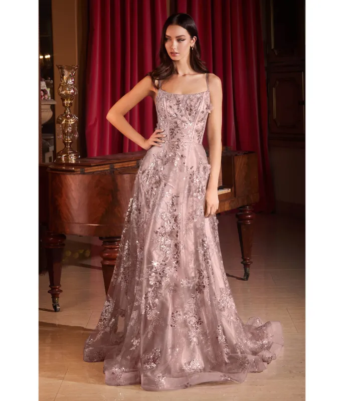 Cinderella Divine Mauve Flower Sparkle Prom Gown sold by Unique Vintage