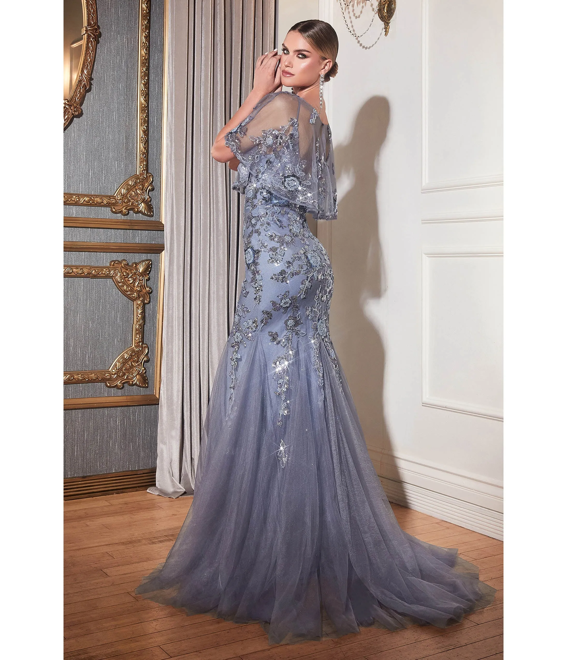 Cinderella Divine Smoky Blue Cape Prom Dress sold by Unique Vintage product image thumbnail 2