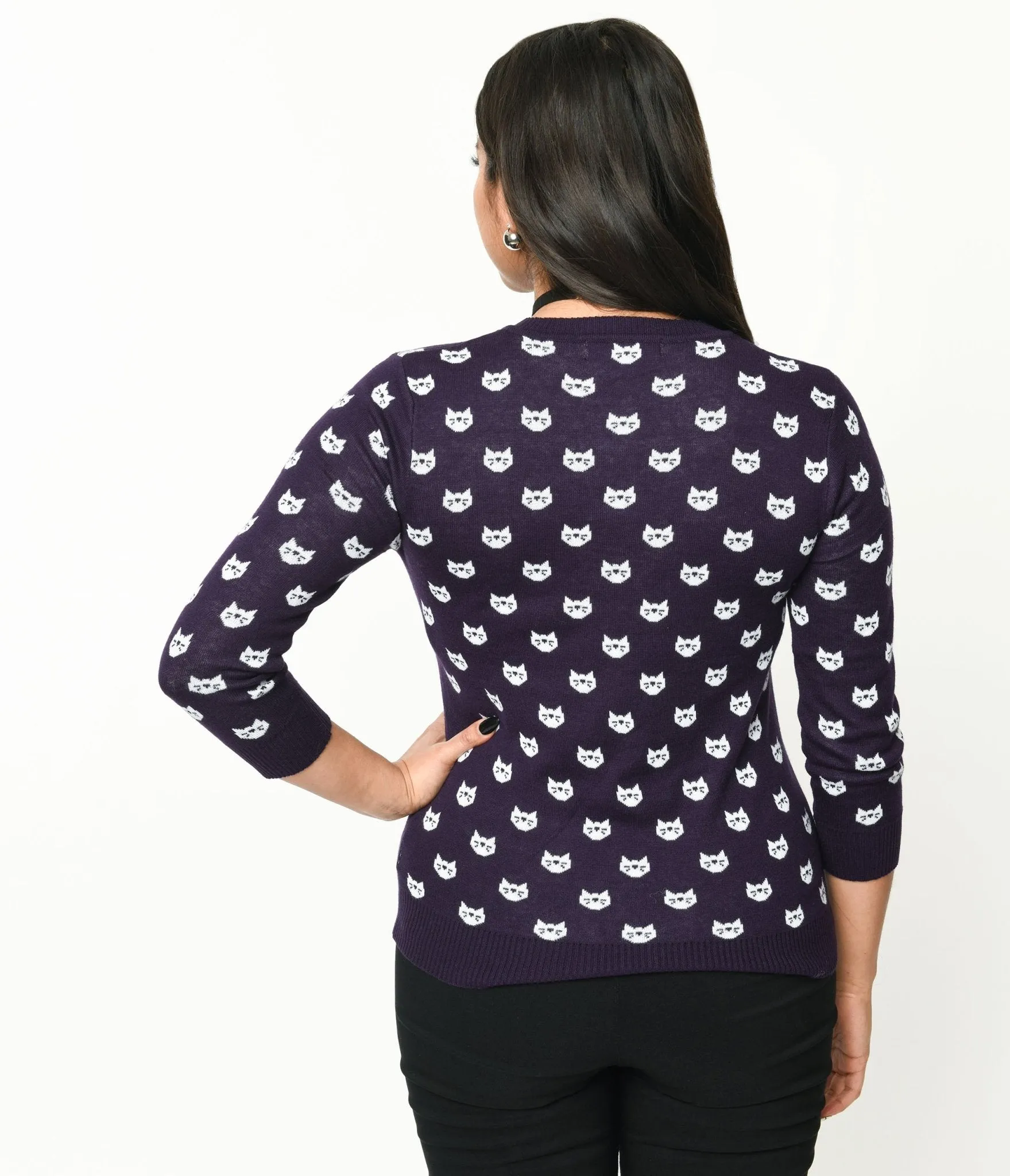 Deep Purple & White Cat Cardigan sold by Unique Vintage product image thumbnail 3